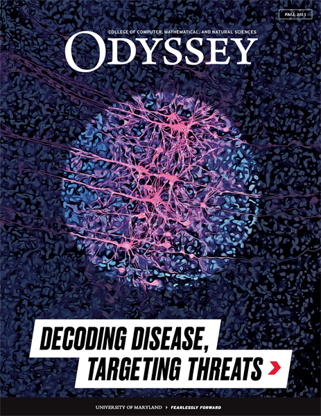 Cover of Odyssey Magazine, Summer 2023, showing an stylized microscopy image of neurons. Cover of Odyssey Magazine, Fall 2023, showing an stylized microscopy image of neurons.